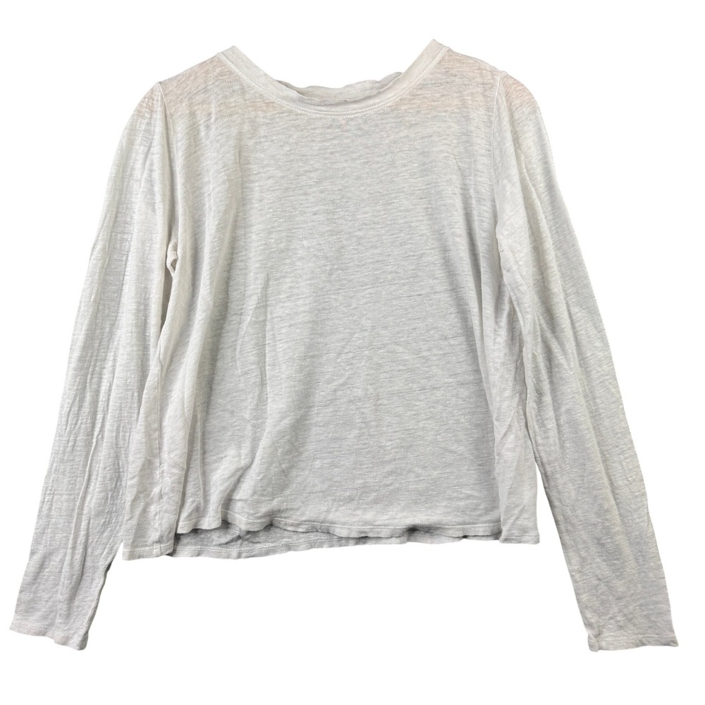 Eileen Fisher Womens XXS White Slub Knit Long Sleeve Crew Neck Relaxed T-Shirt